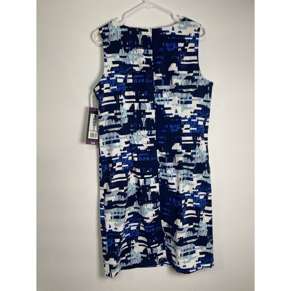 NWT Mario Serrani Italy Sleeveless Sheath Dress Blue Knee Length Size 14 - Picture 2 of 12